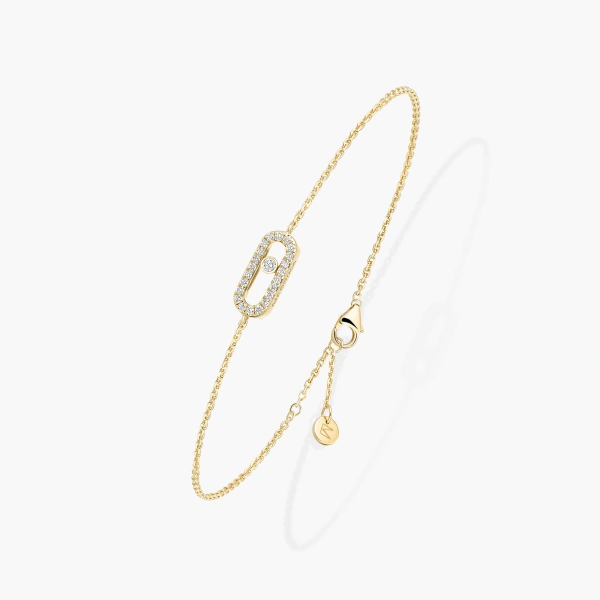 Messika Move Uno Pave Bracelet in 18K Yellow Gold, Mini Model | Fine Bracelets | Coveti