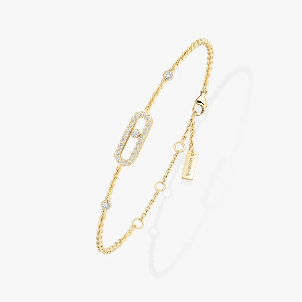Messika Move Uno Pave Bracelet in 18K Yellow Gold | Fine Bracelets | Coveti