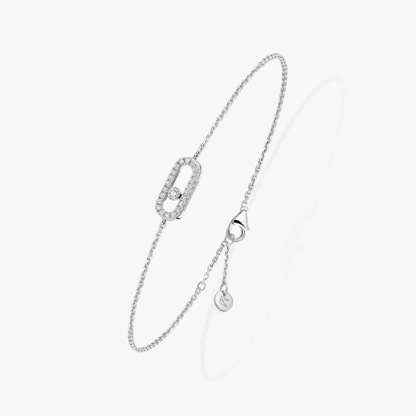 Messika Move Uno Pave Children's Bracelet in 18K White Gold, Mini Model | Fine Bracelets | Coveti