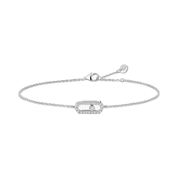 Messika Move Uno Pave Children's Bracelet in 18K White Gold, Mini Model | Fine Bracelets | Coveti