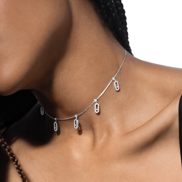 Messika Move Uno Pave Choker Necklace in 18K White Gold | Fine Necklaces | Coveti