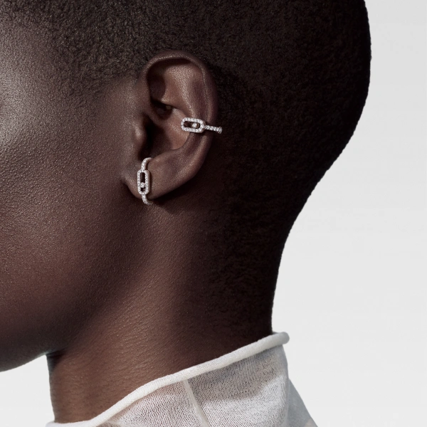 Messika Move Uno Pave Clip Earring in 18K White Gold | Fine Earrings | Coveti