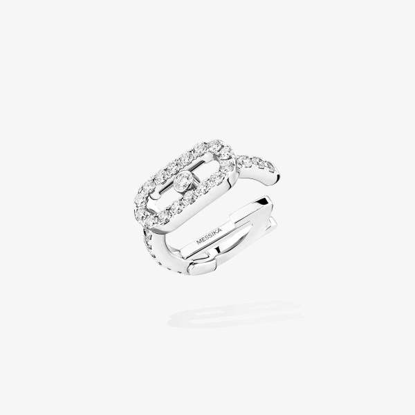 Messika Move Uno Pave Clip Earring in 18K White Gold | Fine Earrings | Coveti