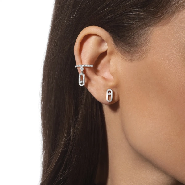 Messika Move Uno Pave Ear Cuff with Drop Motif in 18K White Gold | Fine Earrings | Coveti
