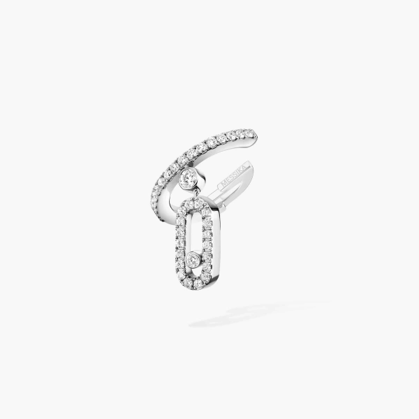 Messika Move Uno Pave Ear Cuff with Drop Motif in 18K White Gold | Fine Earrings | Coveti