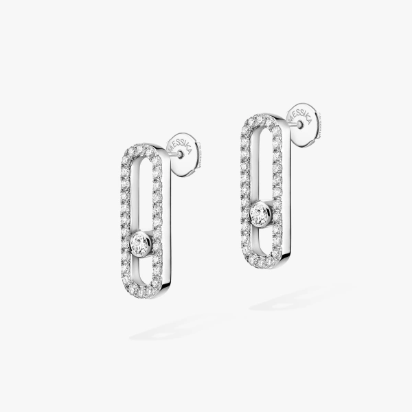 Messika Move Uno Pave Earrings in 18K White Gold | Fine Earrings | Coveti