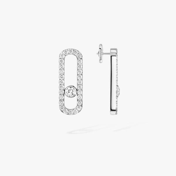 Messika Move Uno Pave Earrings in 18K White Gold | Fine Earrings | Coveti