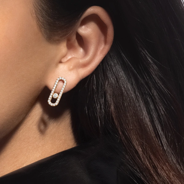 Messika Move Uno Pave Earrings in 18K Yellow Gold | Fine Earrings | Coveti