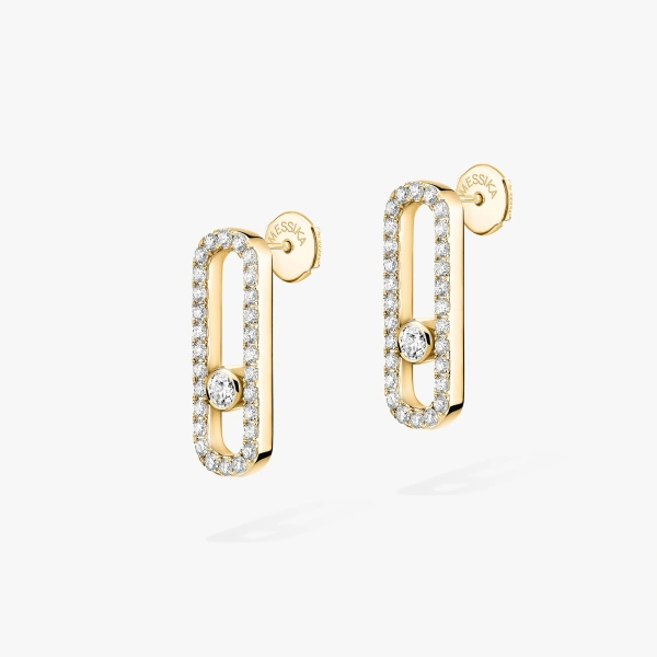 Messika Move Uno Pave Earrings in 18K Yellow Gold | Fine Earrings | Coveti