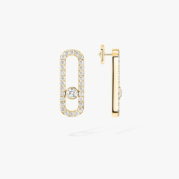 Messika Move Uno Pave Earrings in 18K Yellow Gold | Fine Earrings | Coveti