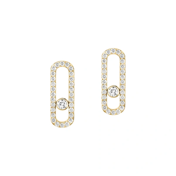 Messika Move Uno Pave Earrings in 18K Yellow Gold | Fine Earrings | Coveti