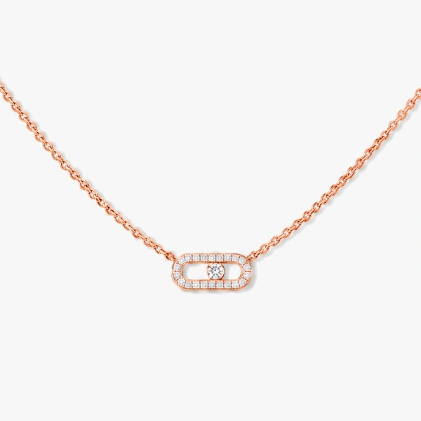 Messika Move Uno Pave Necklace in 18K Pink Gold, Mini Model | Fine Necklaces | Coveti