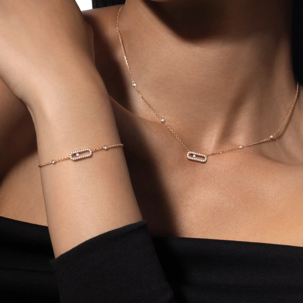 Messika Move Uno Pave Necklace in 18K Pink Gold | Fine Necklaces | Coveti