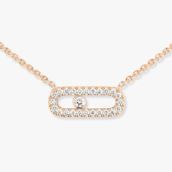 Messika Move Uno Pave Necklace in 18K Pink Gold | Fine Necklaces | Coveti