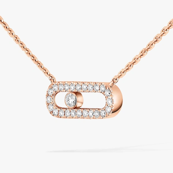 Messika Move Uno Pave Necklace in 18K Pink Gold | Fine Necklaces | Coveti