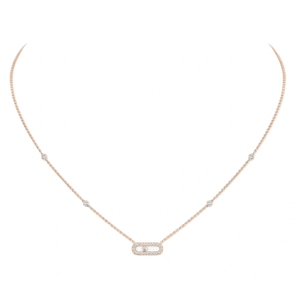 Messika Move Uno Pave Necklace in 18K Pink Gold | Fine Necklaces | Coveti
