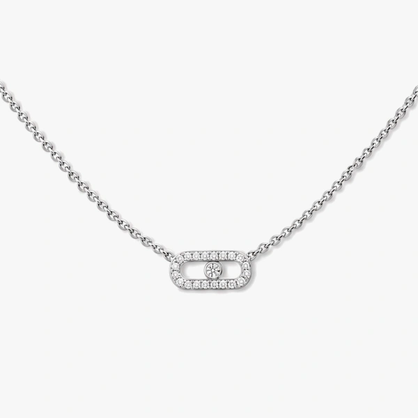 Messika Move Uno Pave Necklace in 18K White Gold, Mini Model | Fine Necklaces | Coveti