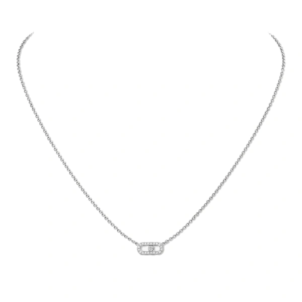 Move Uno Pave Necklace in 18K White Gold, Mini Model