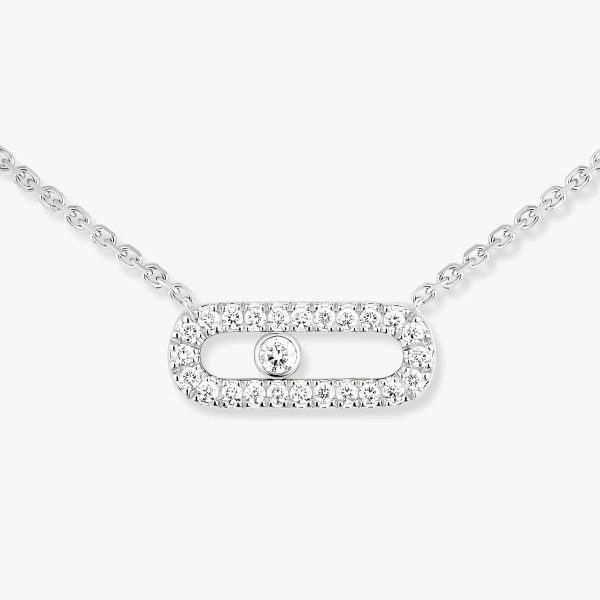 Messika Move Uno Pave Necklace in 18K White Gold | Fine Necklaces | Coveti