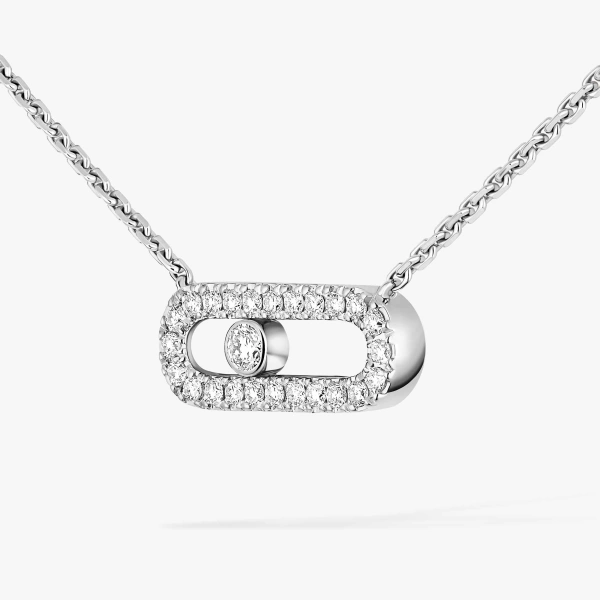 Messika Move Uno Pave Necklace in 18K White Gold | Fine Necklaces | Coveti