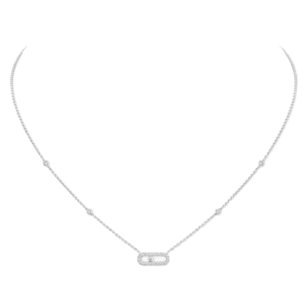 Messika Move Uno Pave Necklace in 18K White Gold | Fine Necklaces | Coveti
