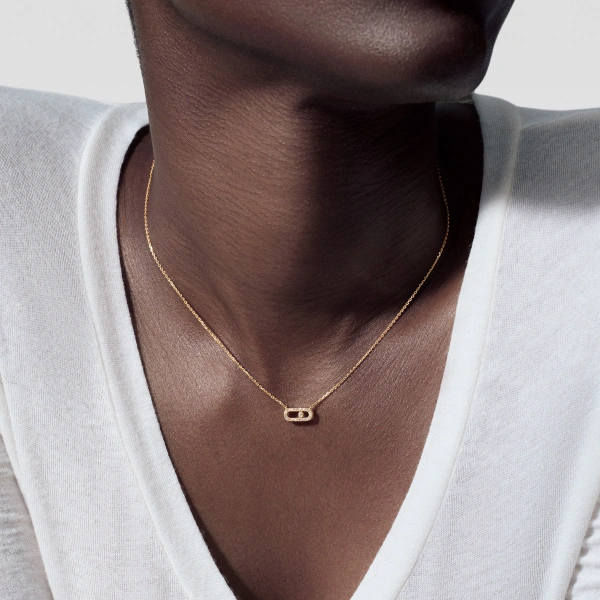 Messika Move Uno Pave Necklace in 18K Yellow Gold, Mini Model | Fine Necklaces | Coveti