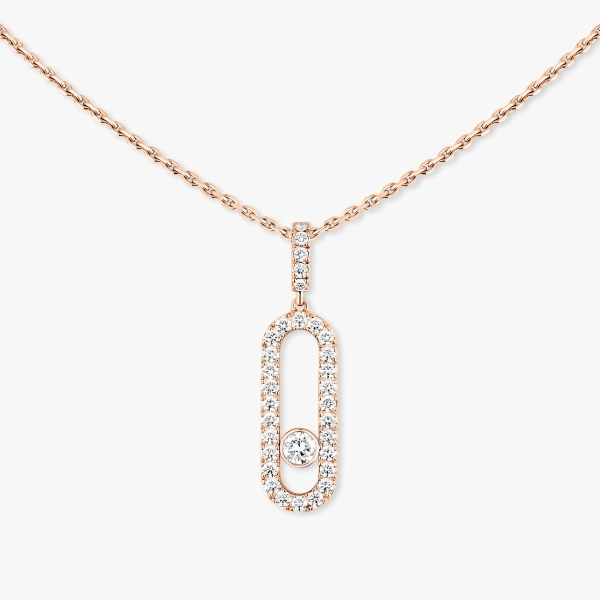 Messika Move Uno Pave Pendant Necklace in 18K Pink Gold, Large Model | Fine Necklaces | Coveti