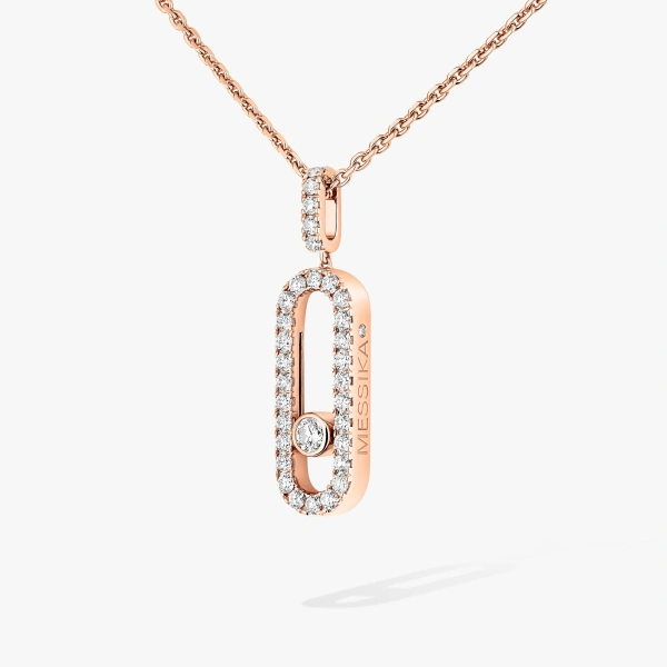Messika Move Uno Pave Pendant Necklace in 18K Pink Gold, Large Model | Fine Necklaces | Coveti