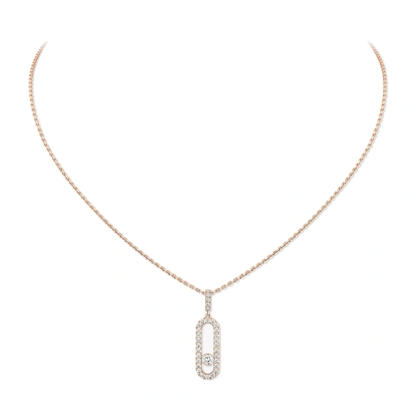 Messika Move Uno Pave Pendant Necklace in 18K Pink Gold, Large Model | Fine Necklaces | Coveti