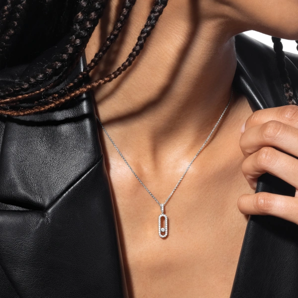 Messika Move Uno Pave Pendant Necklace in 18K White Gold, Large Model | Fine Necklaces | Coveti