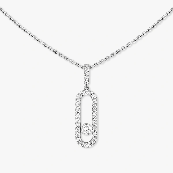 Messika Move Uno Pave Pendant Necklace in 18K White Gold, Large Model | Fine Necklaces | Coveti