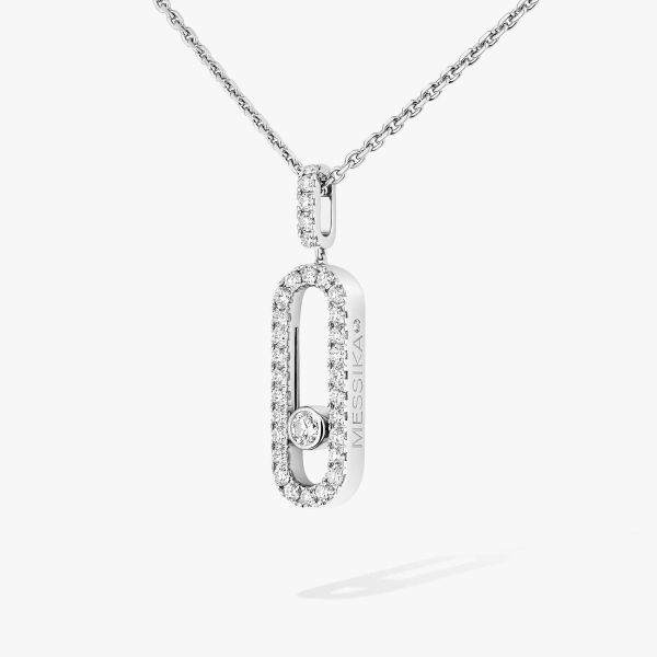 Messika Move Uno Pave Pendant Necklace in 18K White Gold, Large Model | Fine Necklaces | Coveti