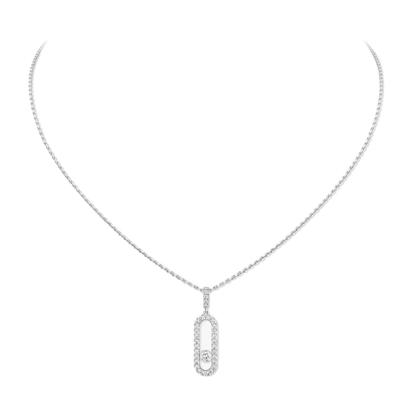 Messika Move Uno Pave Pendant Necklace in 18K White Gold, Large Model | Fine Necklaces | Coveti