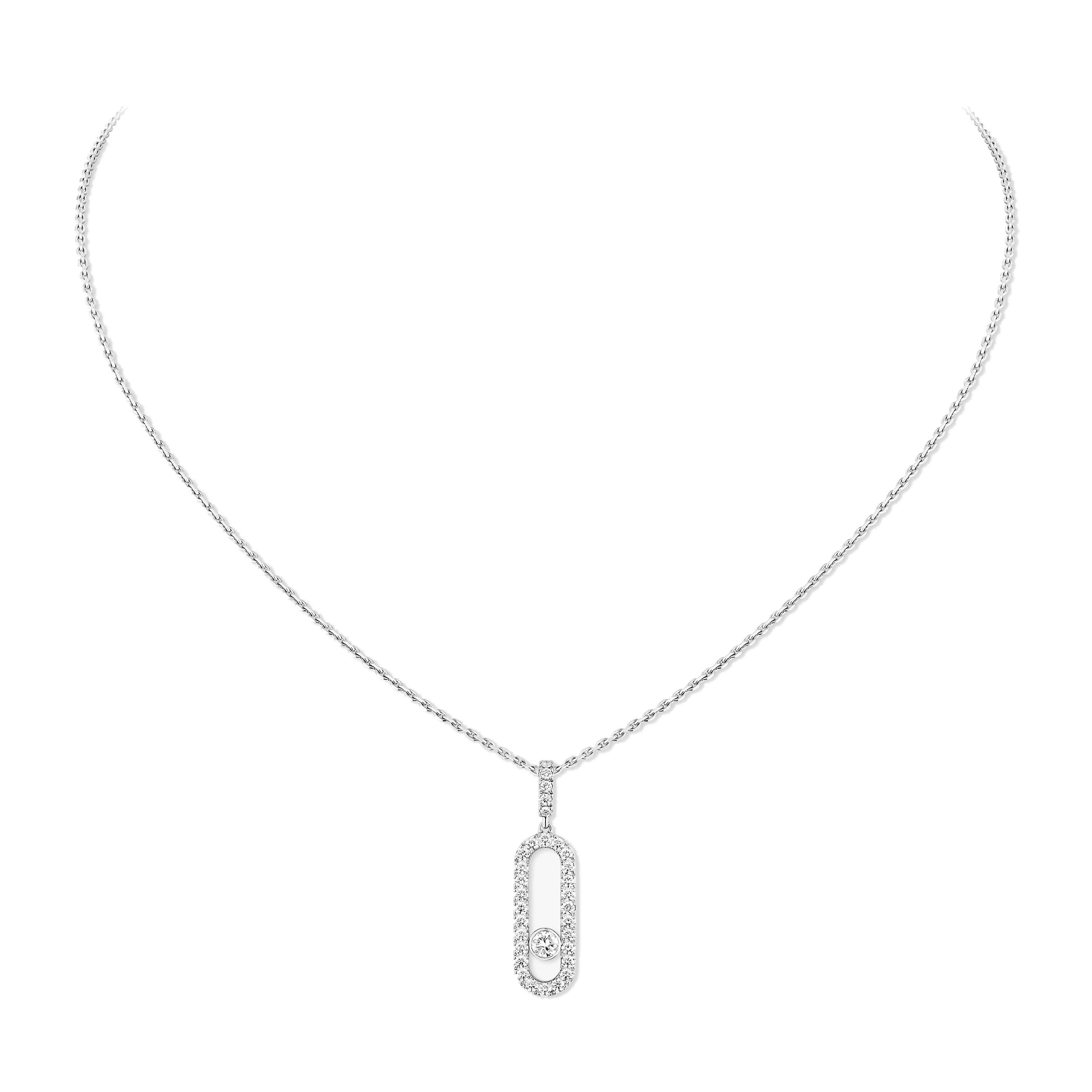 Messika Move Uno Pave Pendant Necklace in 18K White Gold, Large Model Messika Move Uno Pave Pendant Necklace in 18K White Gold, Large Model | Fine Necklaces | Coveti