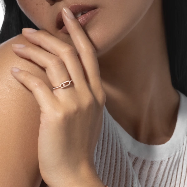 Messika Move Uno Pave Ring in 18K Pink Gold, Small Model | Fine Rings | Coveti