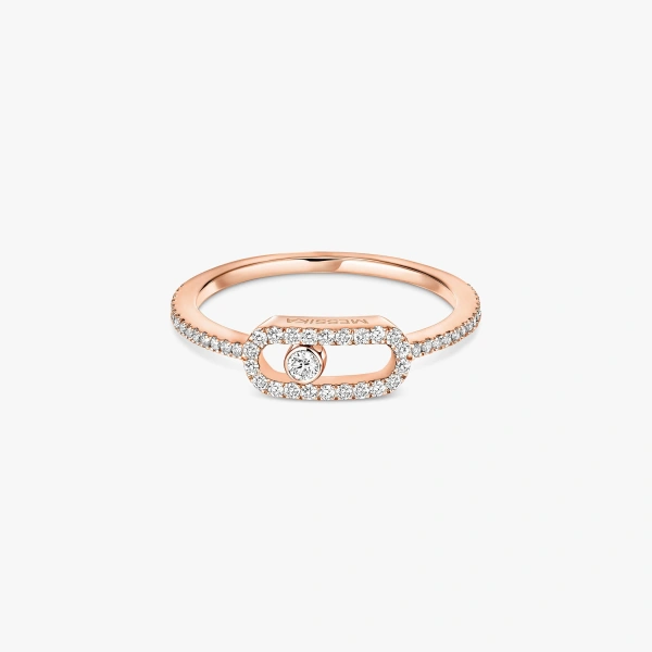 Messika Move Uno Pave Ring in 18K Pink Gold, Small Model | Fine Rings | Coveti