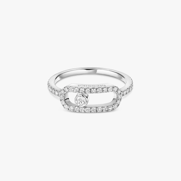 Messika Move Uno Pave Ring in 18K White Gold, Large Model | Fine Rings | Coveti