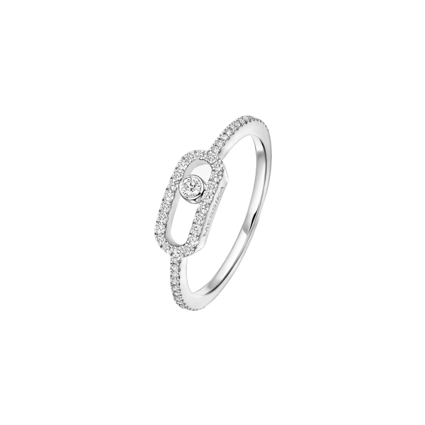 Messika Move Uno Pave Ring in 18K White Gold, Small Model | Fine Rings | Coveti