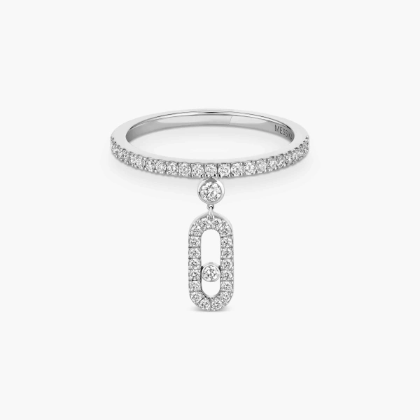 Messika Move Uno Pave Ring with Drop Motif in 18K White Gold | Fine Rings | Coveti