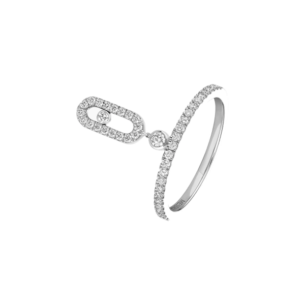 Move Uno Pave Ring with Drop Motif in 18K White Gold