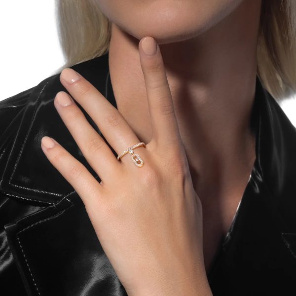 Messika Move Uno Pave Ring with Drop Motif in 18K Yellow Gold | Fine Rings | Coveti