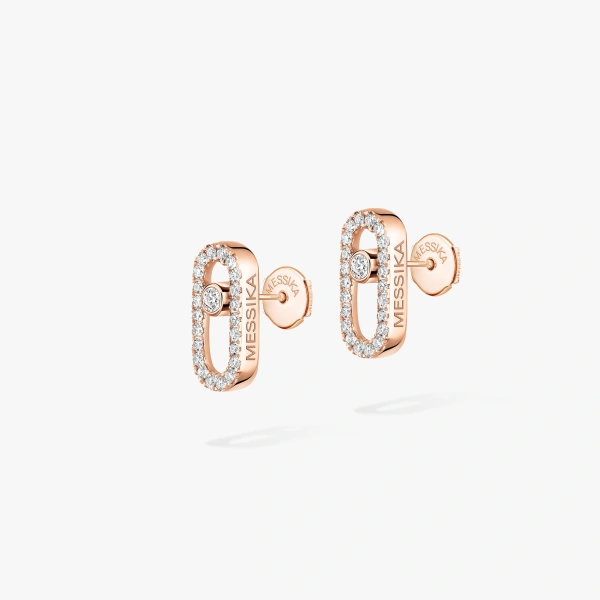 Messika Move Uno Pave Stud Earrings in 18K Pink Gold | Fine Earrings | Coveti