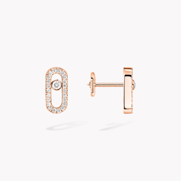 Messika Move Uno Pave Stud Earrings in 18K Pink Gold | Fine Earrings | Coveti