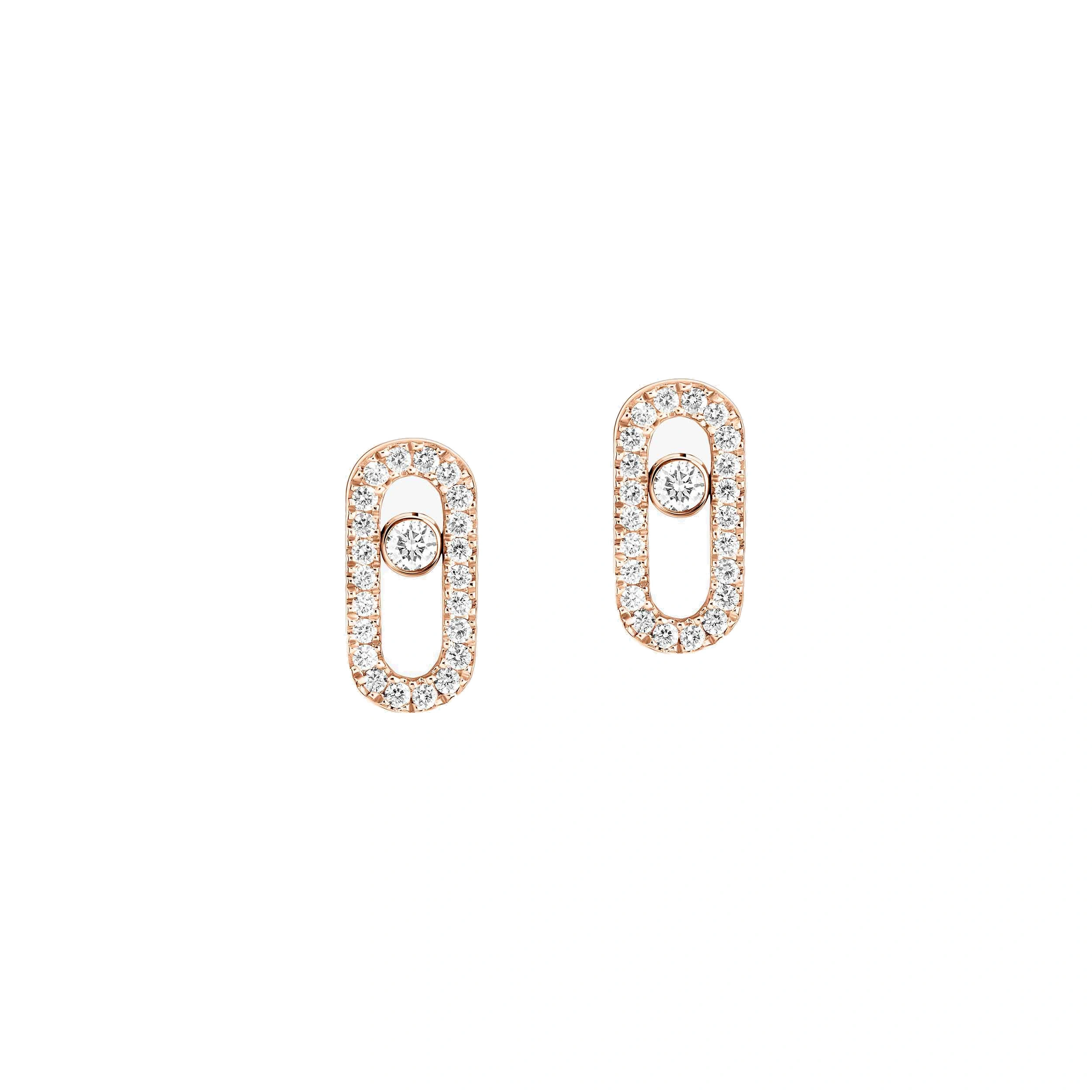 Messika Move Uno Pave Stud Earrings in 18K Pink Gold Messika Move Uno Pave Stud Earrings in 18K Pink Gold | Fine Earrings | Coveti