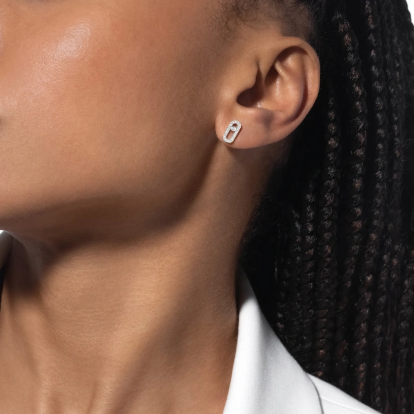 Messika Move Uno Pave Stud Earrings in 18K White Gold | Fine Earrings | Coveti