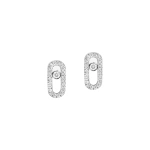 Messika Move Uno Pave Stud Earrings in 18K White Gold | Fine Earrings | Coveti