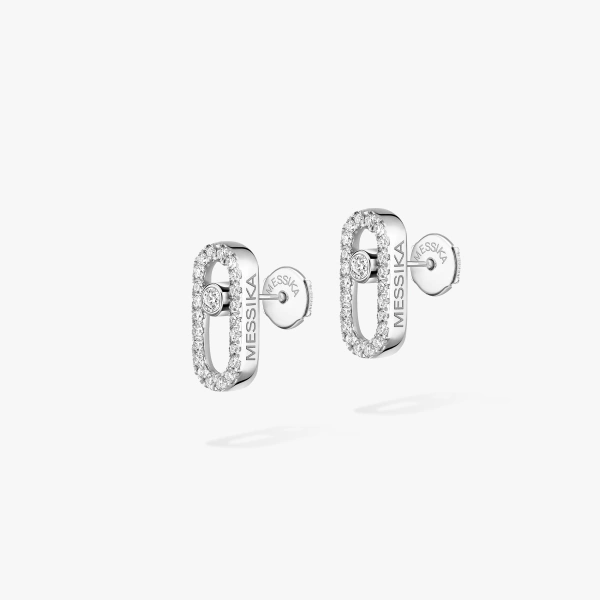 Messika Move Uno Pave Stud Earrings in 18K White Gold | Fine Earrings | Coveti