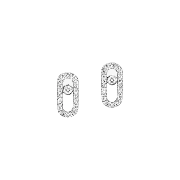 Messika Move Uno Pave Stud Earrings in 18K White Gold | Fine Earrings | Coveti