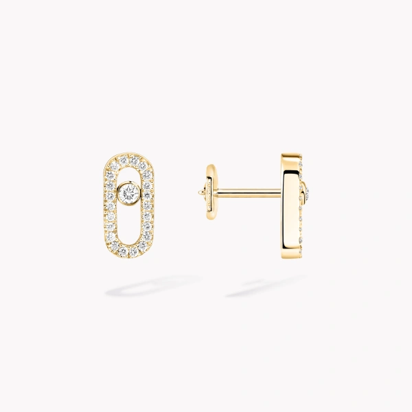 Messika Move Uno Pave Stud Earrings in 18K Yellow Gold | Fine Earrings | Coveti