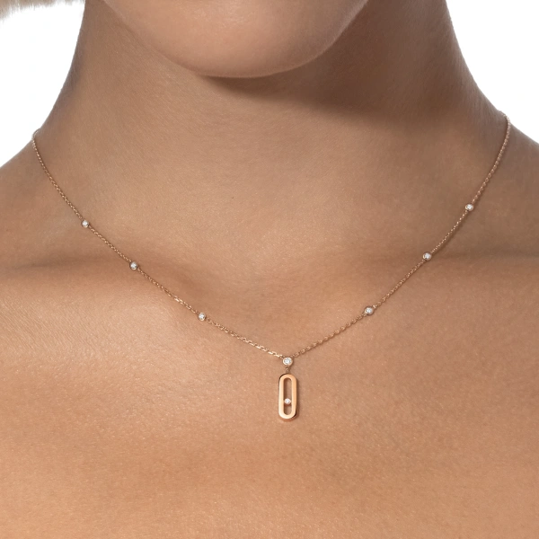 Messika Move Uno Pendant Necklace in 18K Pink Gold, Small Model | Fine Necklaces | Coveti